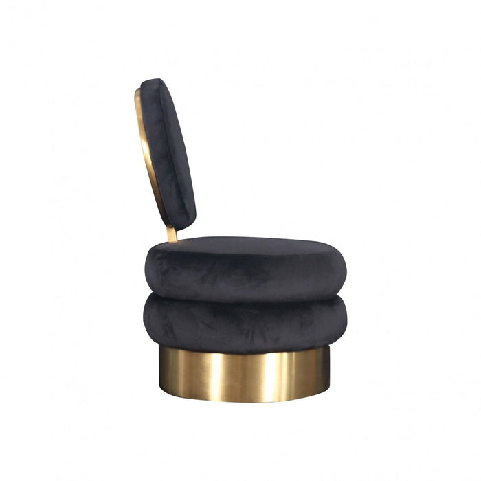 Velvet And Gold Contemporary Barrel Chair - Black