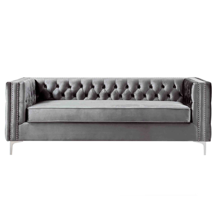 Velvet Sofa With Silver Legs - Gray