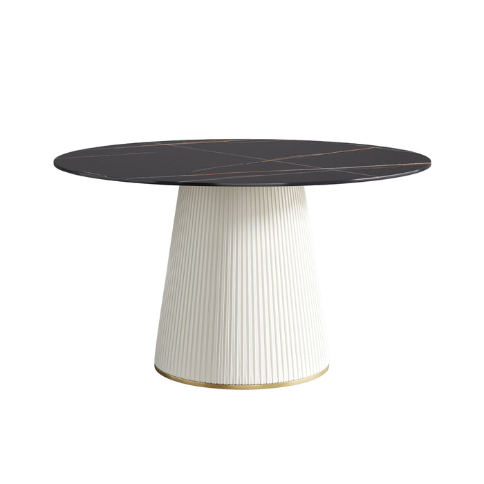 Modern Artificial Stone Round Plywood PU Base Dining Table, Can Accommodate 6 People, (Not Including Chairs) - Black / Beige