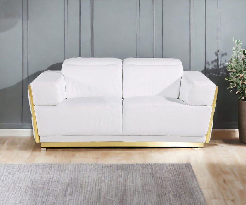 Italian Leather, Loveseat - White / Silver