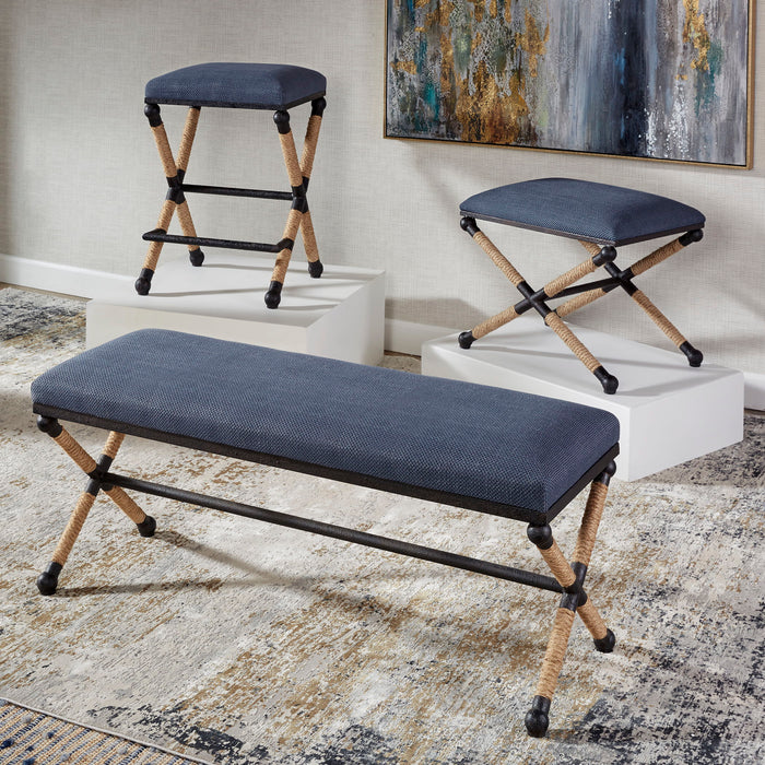 Firth - Small Fabric Bench - Navy