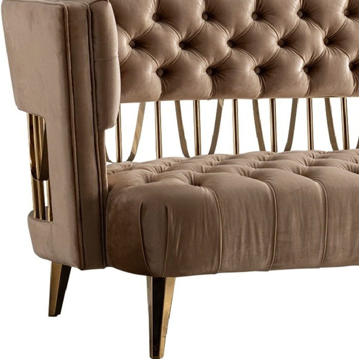 Tufted Velvet And Gold Open Back Sofa - Beige