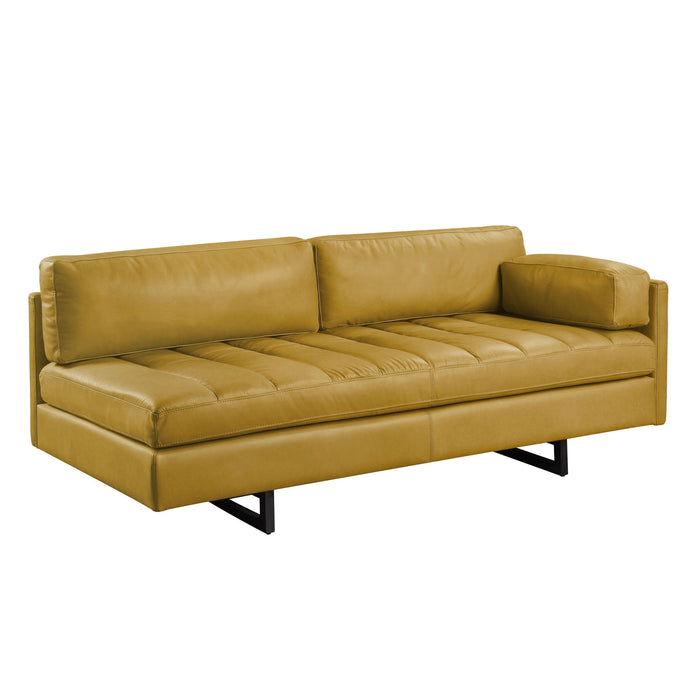 Top Grain Leather Sofa With Black Legs - Mustard