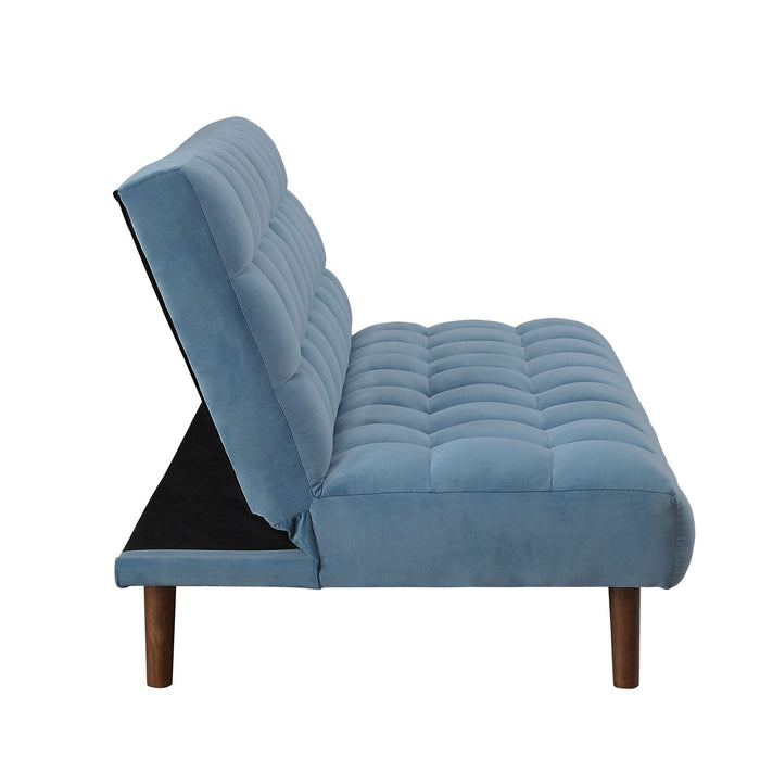 Velvet Sleeper Sofa With Wood Brown Legs - Teal Blue