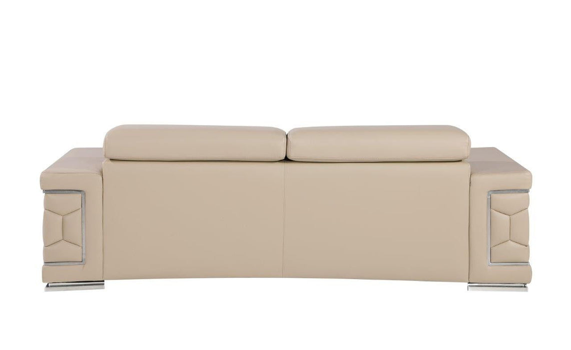 Sofa Leather With Silver Legs - Beige