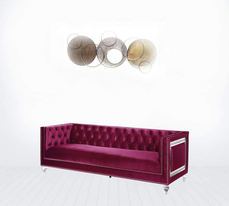 Velvet Sofa And Toss Pillows With Clear Legs - Burgundy