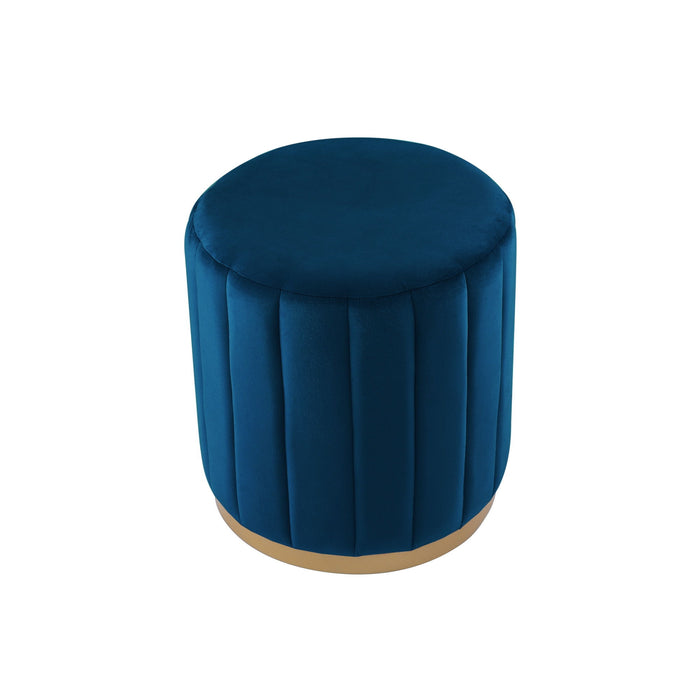 Velvet Round Ottoman - Navy Blue / Gold