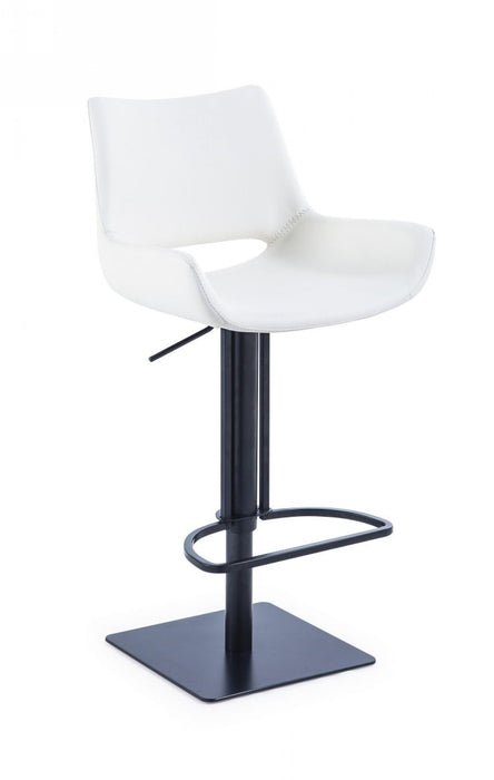 Faux Leather And Stainless Steel Swivel Bar Height Bar Chair - White / Black