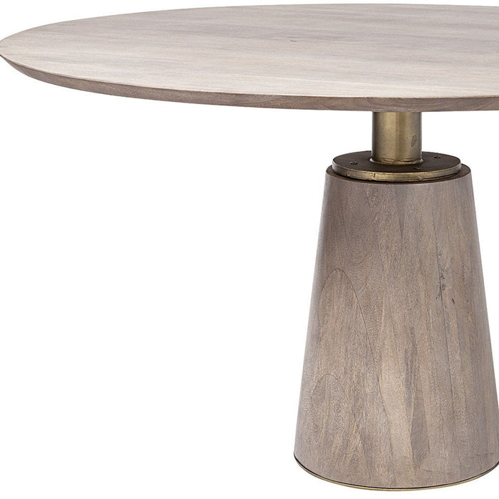 Round Solid Wood Top Brown Wood Metal Base Dining Table - Brown / Gold