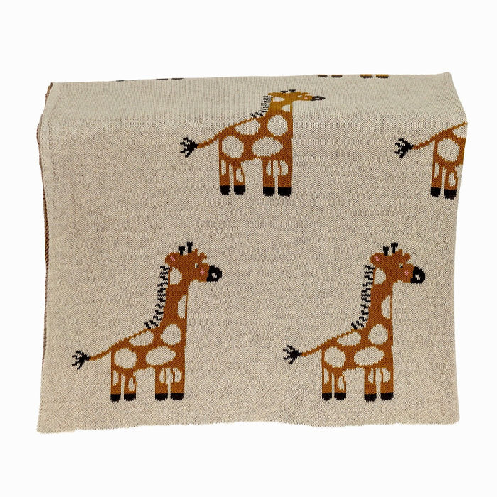 Giraffe Knitted Baby Blanket - Ivory