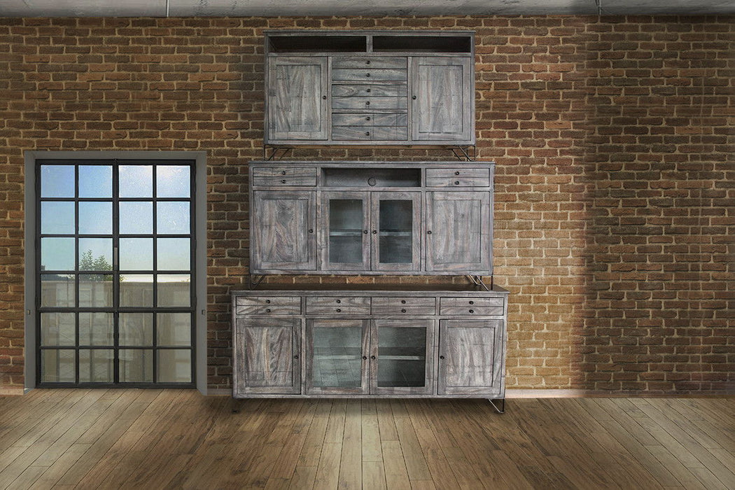 Solid Wood Cabinet Enclosed Storage. Distressed TV Stand - Gray