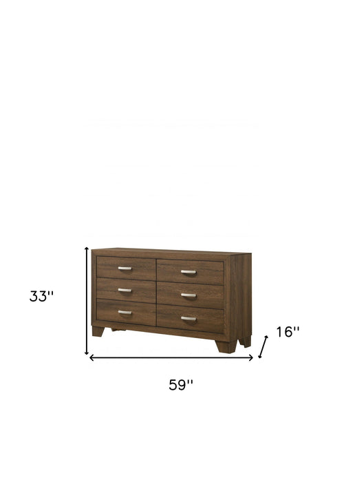 Six Drawer Wooden Double Dresser - Brown