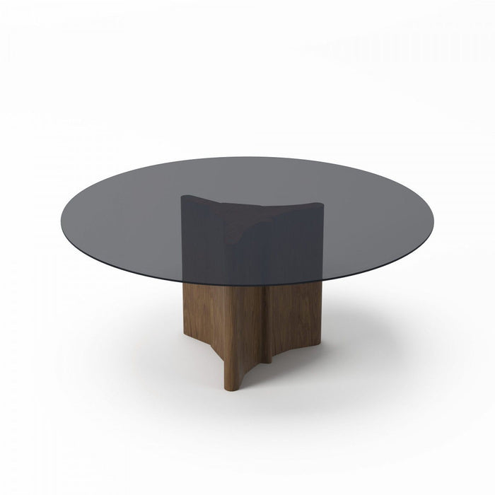 Rounded Glass And Solid Dining Table - Smoked And Walnut