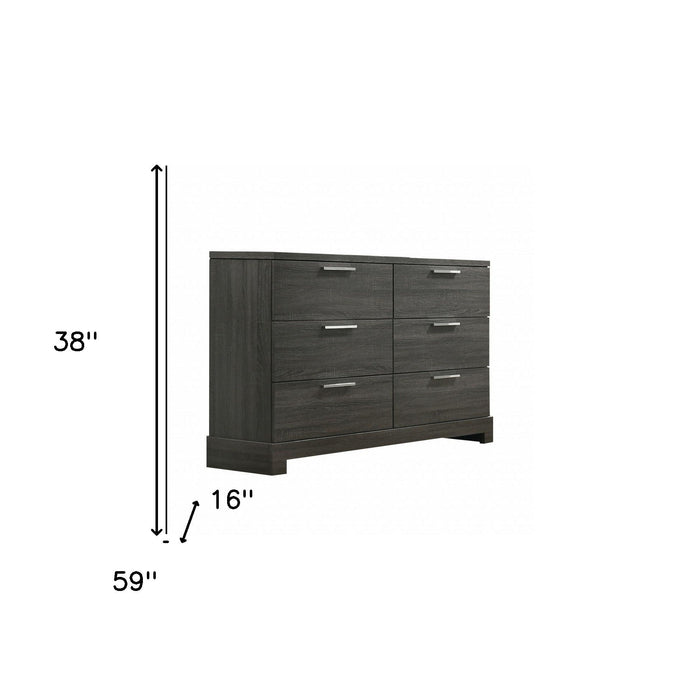 Solid Wooden, Six Drawer Double Dresser - Gray