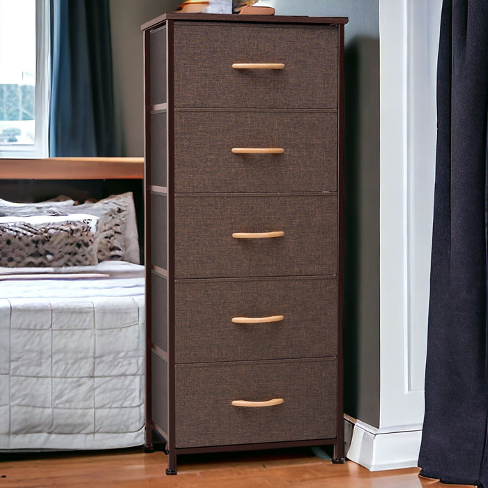 Steel And Fabric Five Drawer Chest - Brown