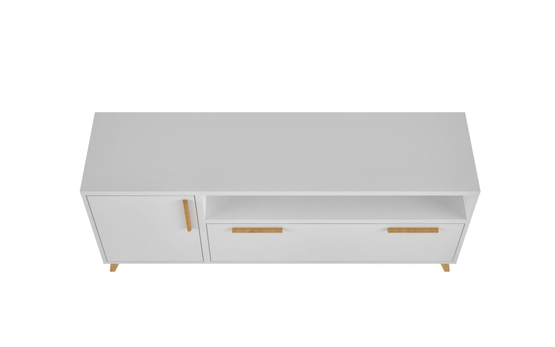 Modern Long Door TV Stand - White / Natural