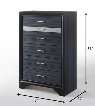 Solid Wood Six Drawer Chest - Black