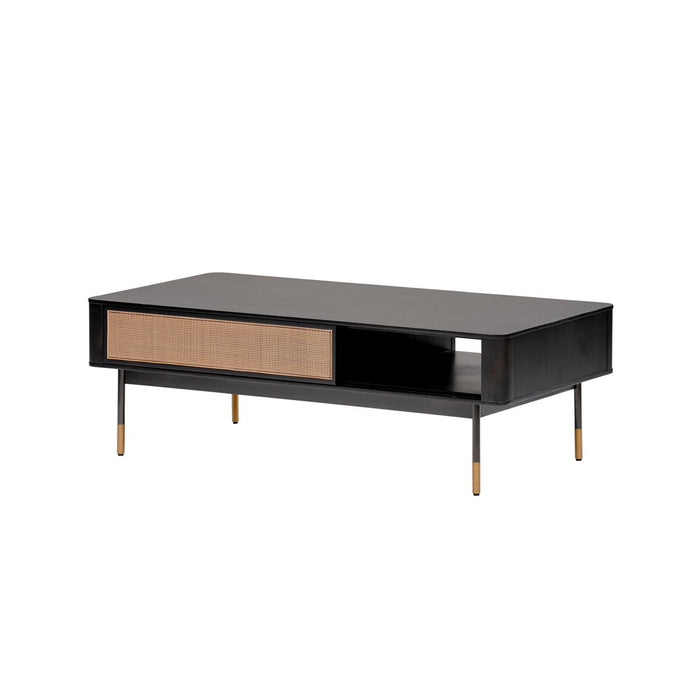 Modern And Wicker Coffee Table With Storage - Black