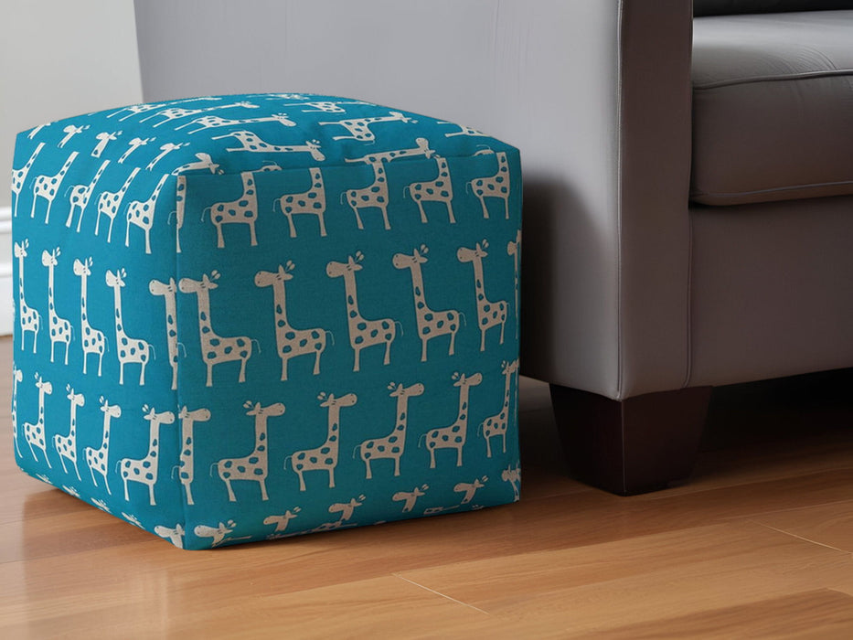 Cotton Giraffe Pouf Ottoman - Blue / White