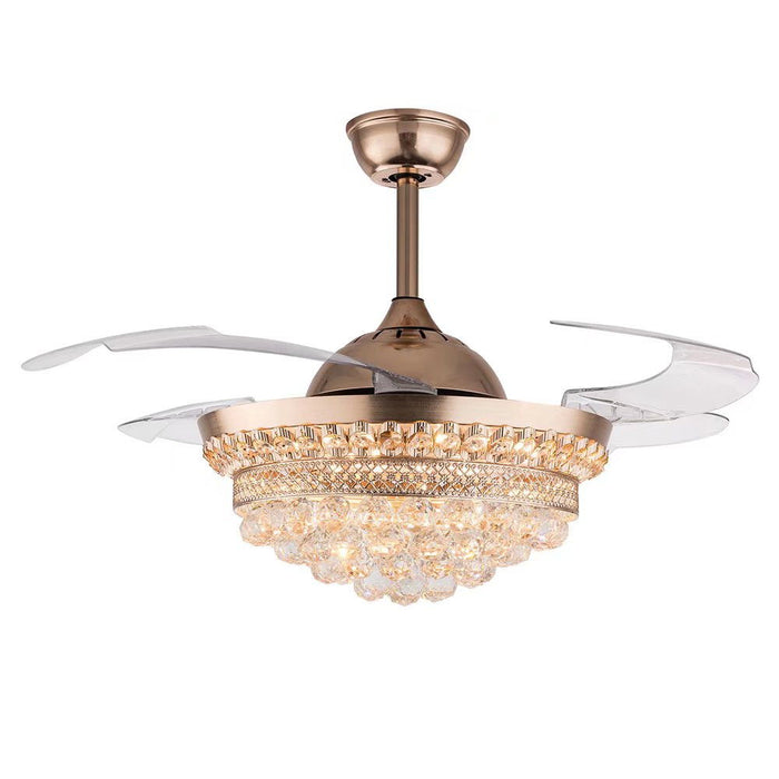 Glam Faux Crystal Chandelier With Covnertible Ceiling Fan - Gold