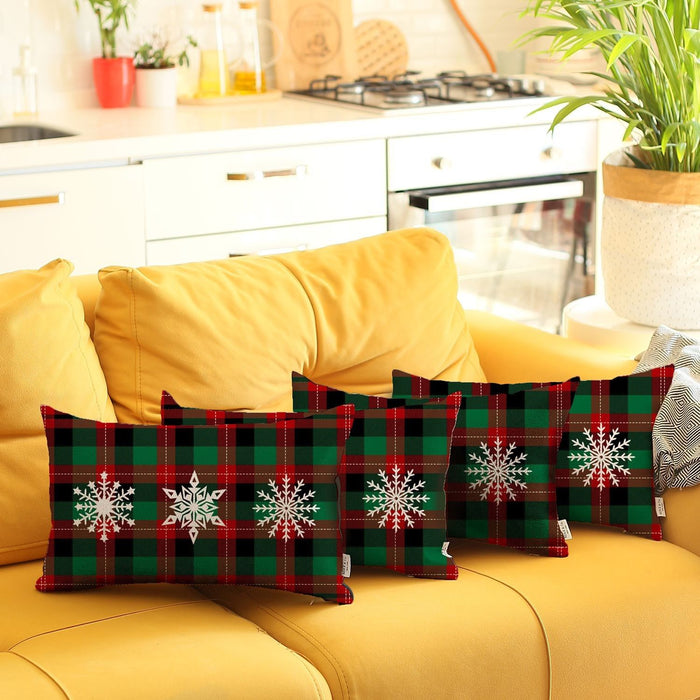 Christmas Snowflake Trio Plaid Lumbar Pillow Covers (Set of 4) - Multicolor