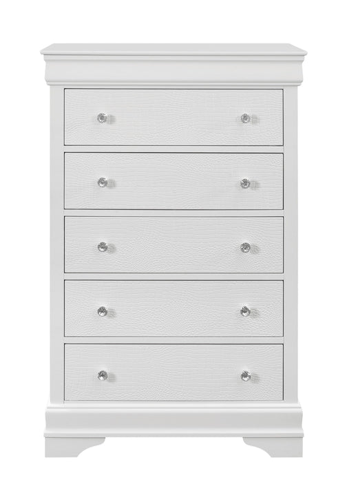 Solid Wood Five Drawer Chest - Metallic White