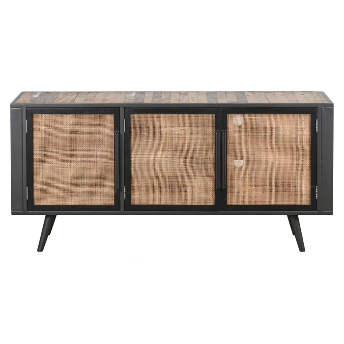 Rustic And Rattan Media Cabinet With Three Doors - Black Natural