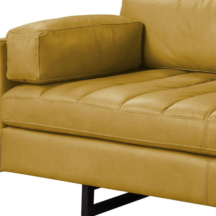 Top Grain Leather Sofa With Black Legs - Mustard