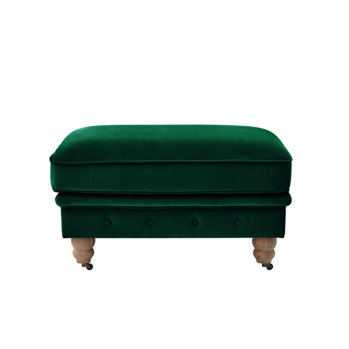 Velvet Rolling Tufted Cocktail Ottoman - Hunter Green / Natural