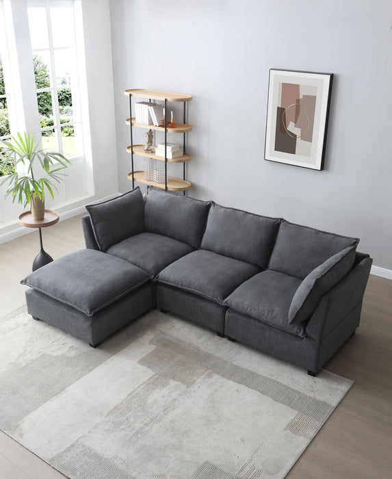 Modern Sectional L-Shape Sofa With Convertible Ottoman For Living Room