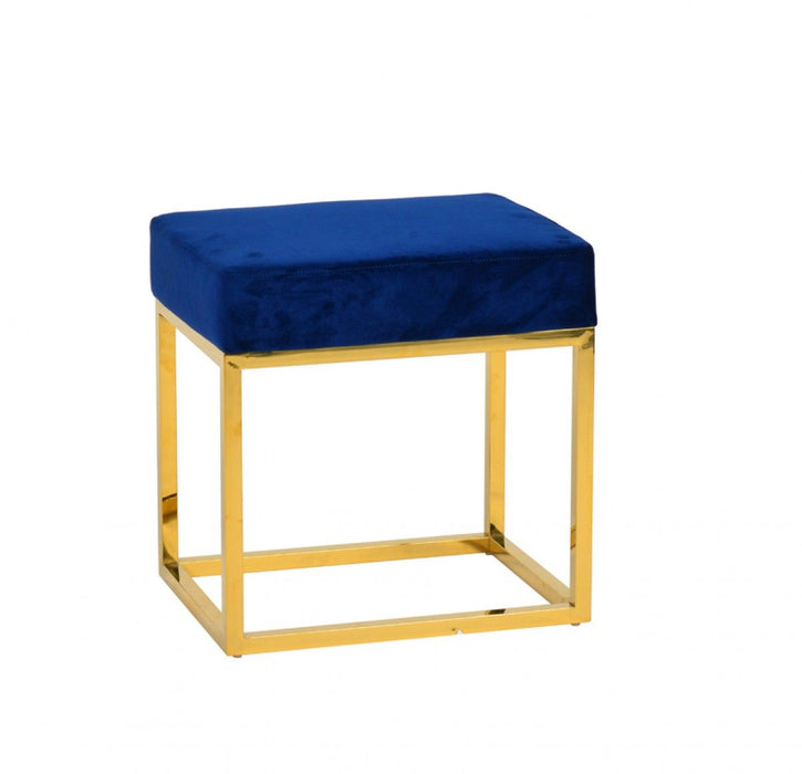 Velvet Ottoman - Blue / Gold