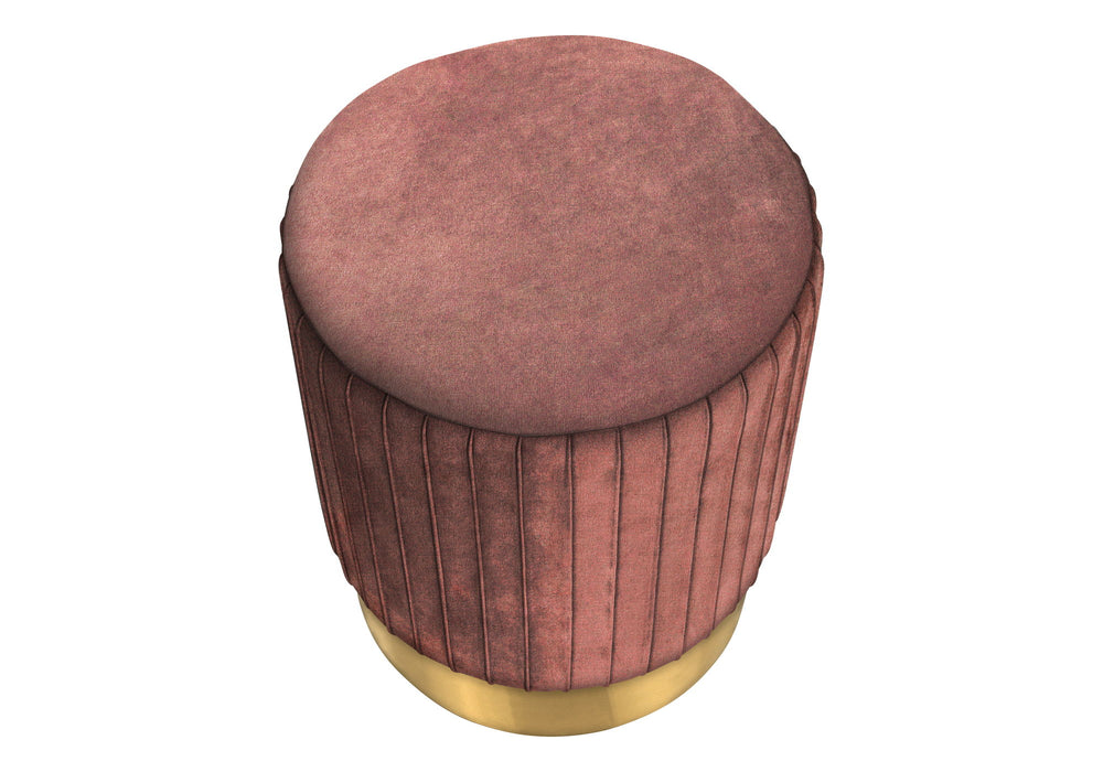 Ottoman, Pouf, Footrest, Foot Stool, Round, Velvet / Gold Metal Base, Contemporary, Modern - Pink