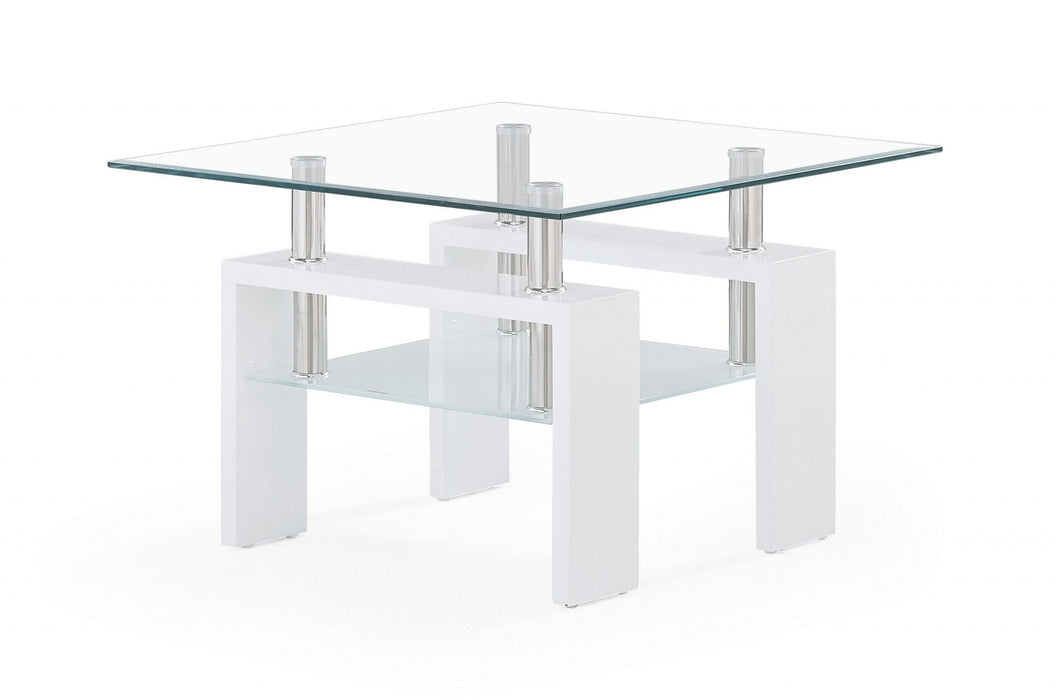 Glass End Table - White / Clear