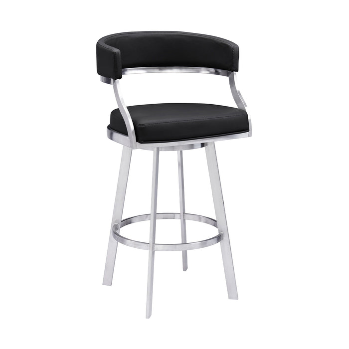 42" Faux Leather Swivel Low Back Bar Height Bar Chair - Black / Silver