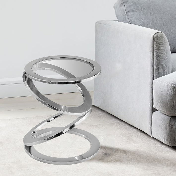 Rings Metal Frame And Glass Top Accent Table - Silver