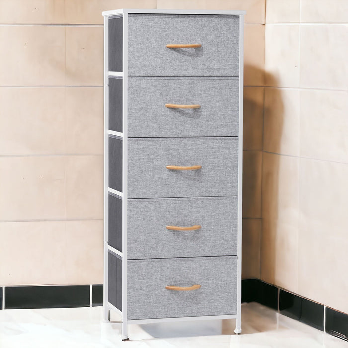 Steel And Fabric Five Drawer Chest - Gray / White