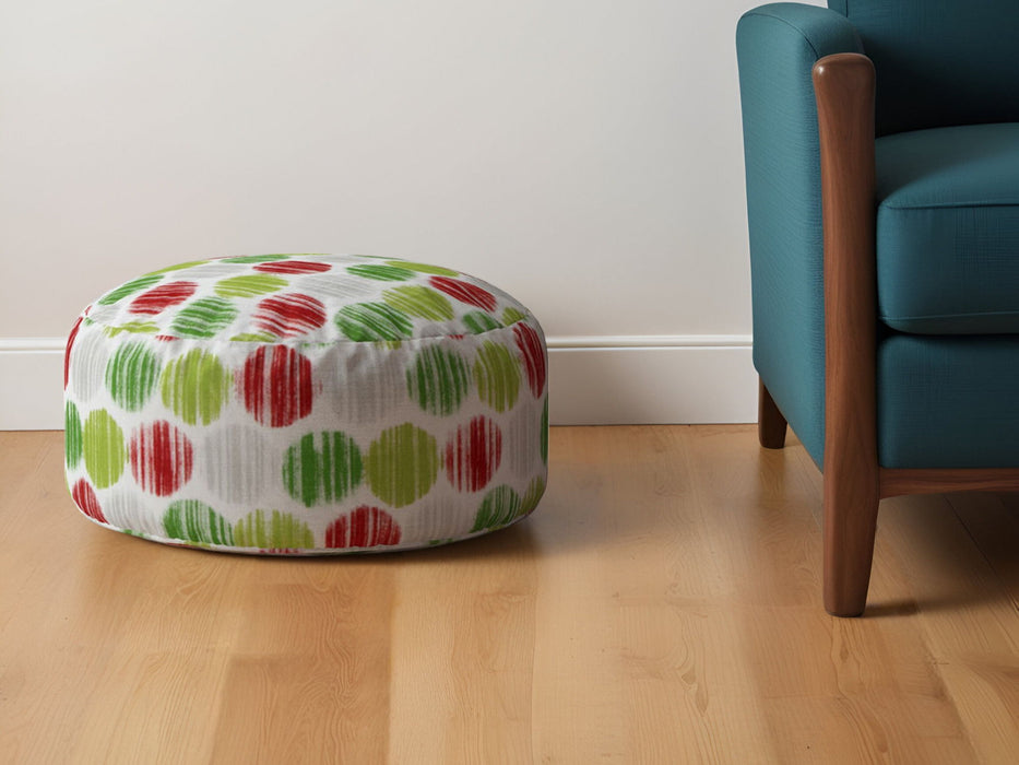 Cotton Round, Polka Dots Pouf Ottoman - Green / White