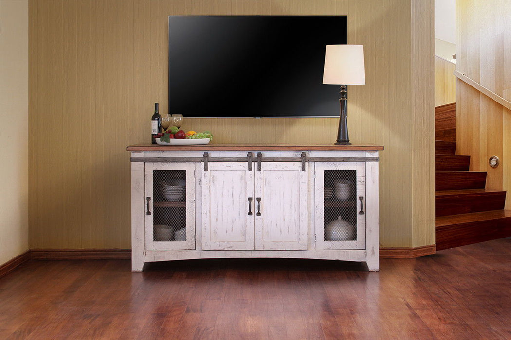 Wood Cabinet Enclosed Storage Distressed TV Stand - White