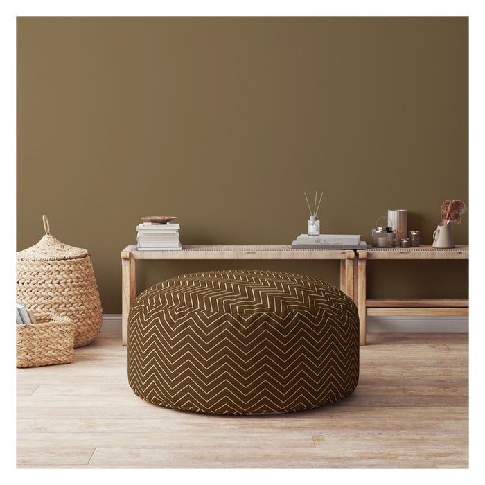 Cotton Round Chevron Pouf Cover - Brown