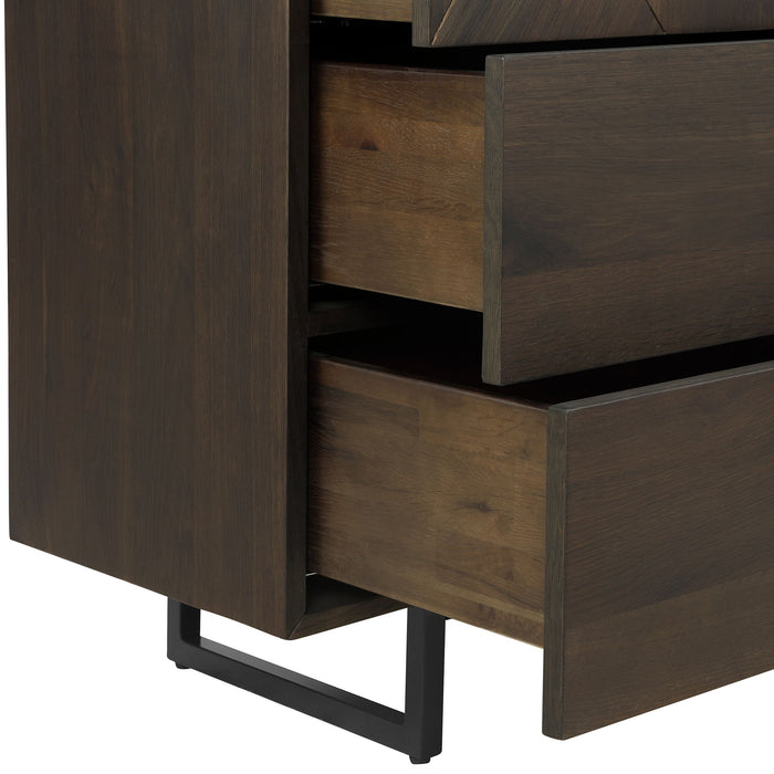 Carved Geometric Solid Wood Six Drawer Double Dresser - Dark Brown