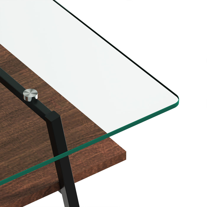 Rectangle Coffee Table, Tempered Glass Tabletop With Metal Legs, Modern Table For Living Room