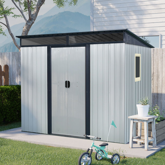 Outdoor Metal Storage Shed With Window And Transparent Plate For Garden, Lawn