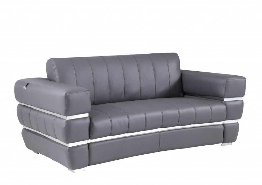 Accents Loveseat - Dark Gray - Italian Leather With Chrome
