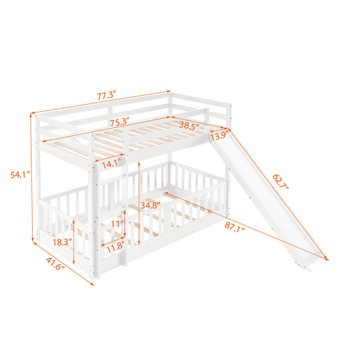 Twin Over Twin Bunk Bed With Slide And Ladder - White