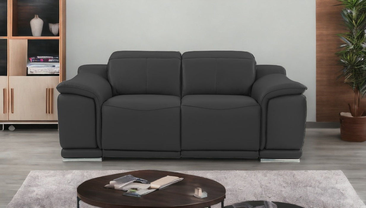 Italian Leather, Power Reclining Loveseat - Gray / Silver