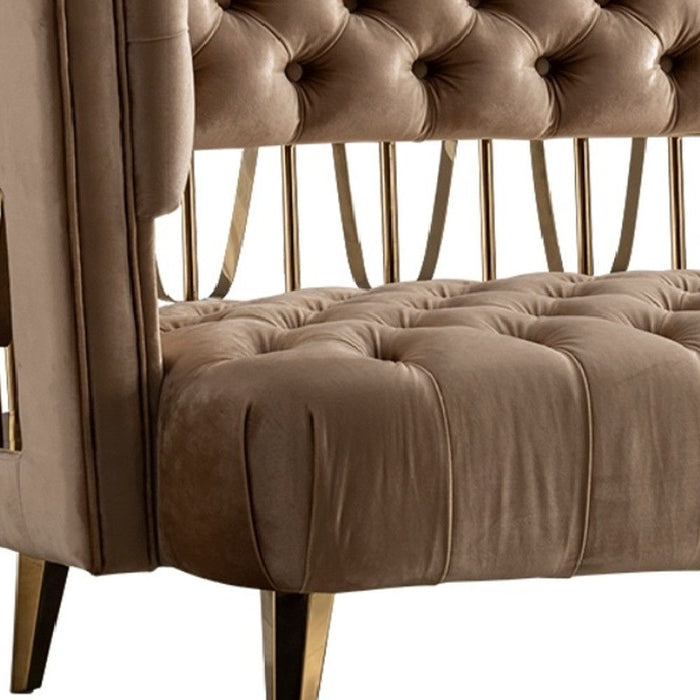 Tufted Velvet And Gold Open Back Sofa - Beige