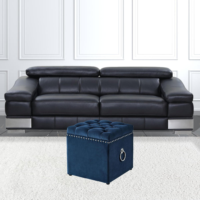 Velvet Tufted Storage - Navy Blue / Black