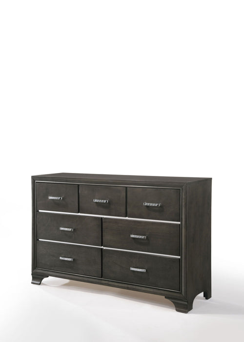 Seven Drawer Wooden Triple Dresser - Gray