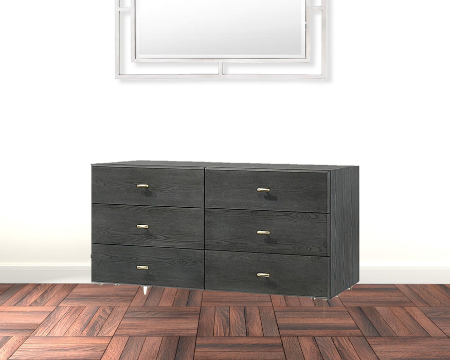 Six Drawer Double Dresser - Dark Gray