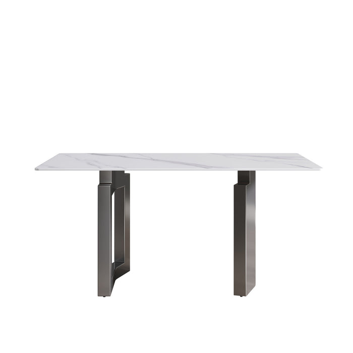 Modern Artificial Stone White Straight Edge Metal Leg Dining Table